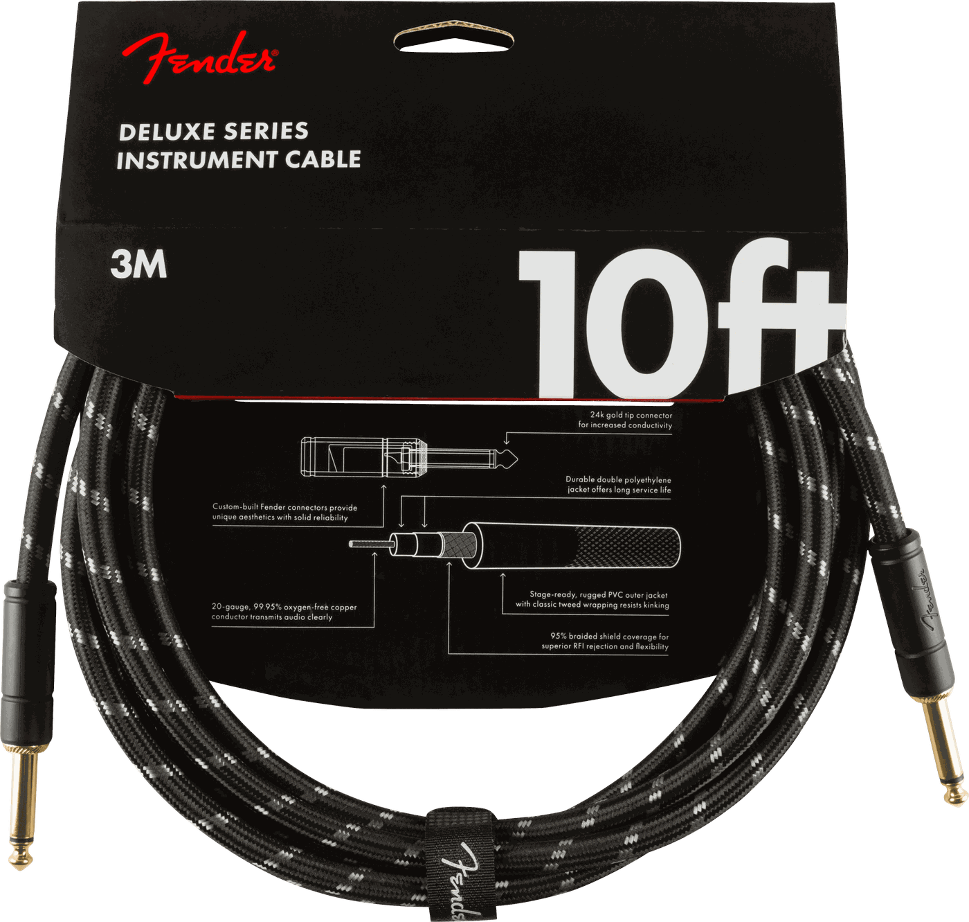 Fender Deluxe Series Instrument Cable, 3 m — Black Tweed · Cavi per strumento · R&D Sound Lugano