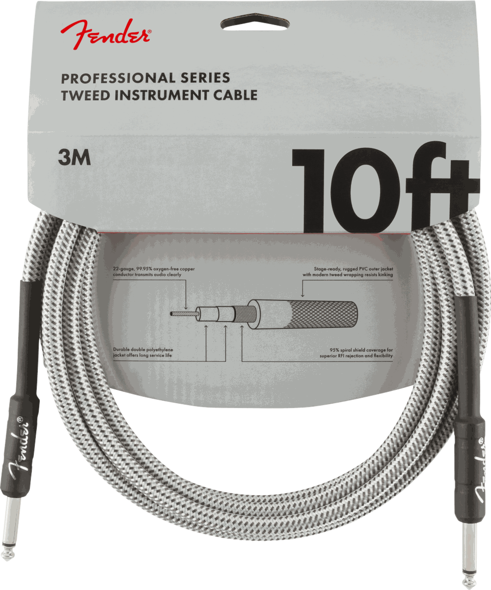 Fender Professional Series Tweed Instrument Cable, 3 m — Gray Tweed · Cavi per strumento · R&D Sound Lugano