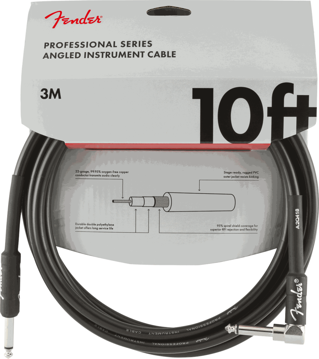 Fender Professional Series Instrument Cable, nero — 3 m, dritto/angolo · Cavi per strumento · R&D Sound Lugano