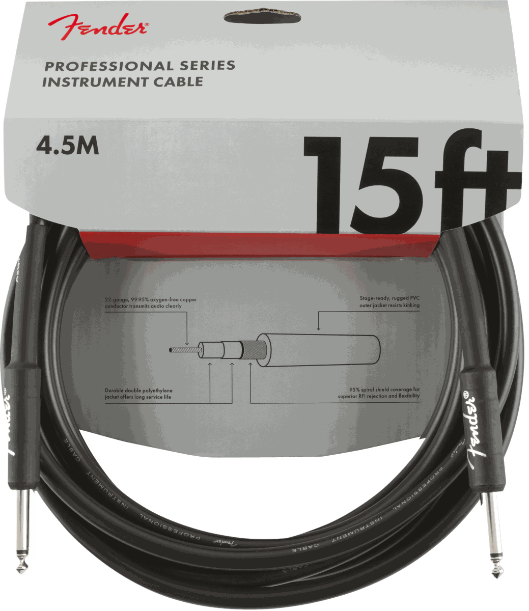Fender Professional Series Instrument Cable, nero — 4,5 m, dritto/dritto · Cavi per strumento · R&D Sound Lugano
