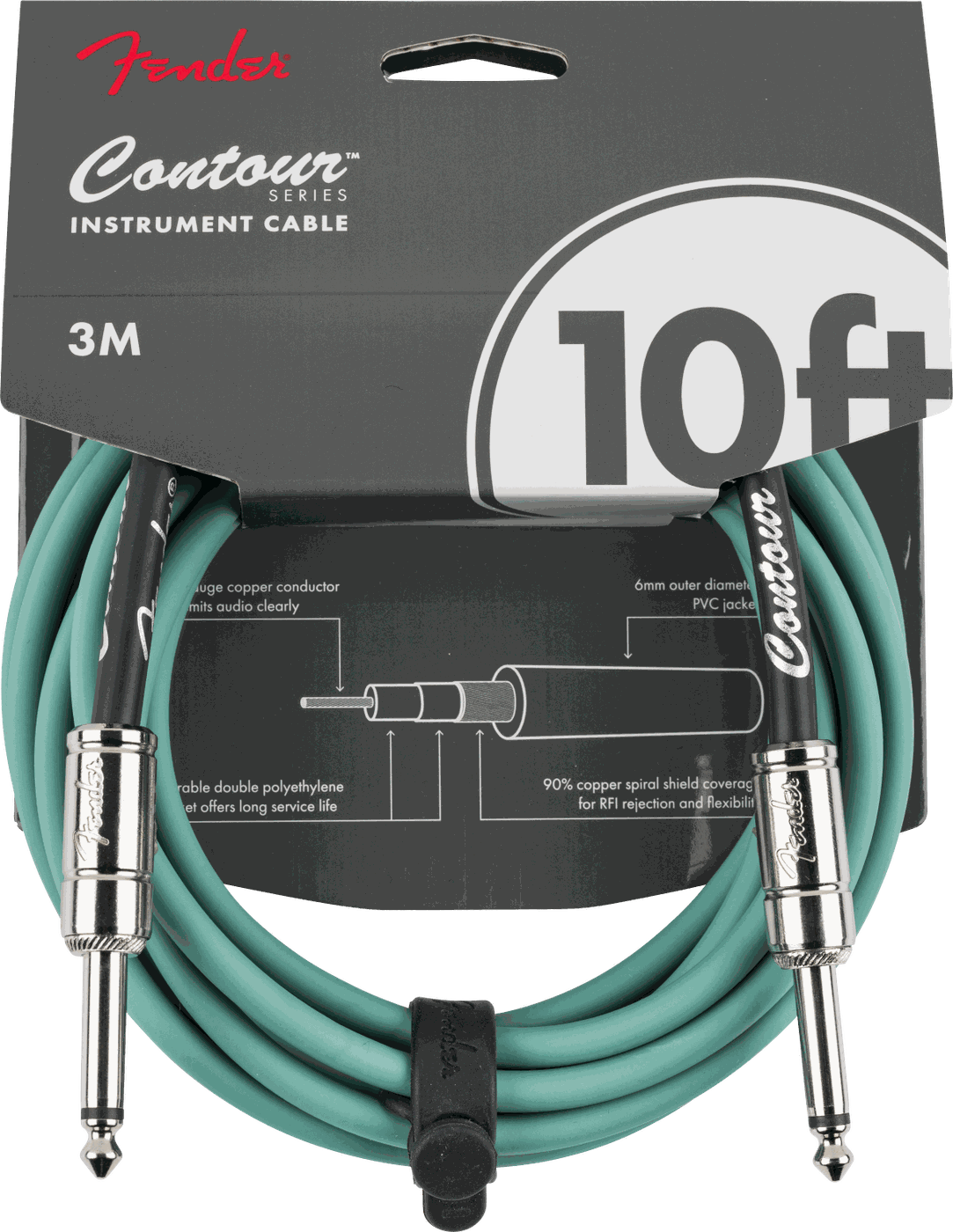 Fender Contour Series Instrument Cable, 3 m — Sherwood Green · Cavi per strumento · R&D Sound Lugano